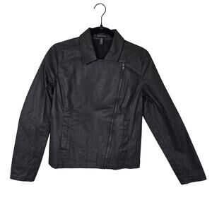 EILEEN FISHER Moto Jacket XS Black Waxed Organic Cotton Blend Punk Rock Goth